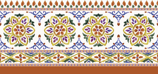 Traditional seamless Mughal Border Design. traditional mughal embroidery border design and decorative ornaments for textile print on fabric. digital repeat border design. 