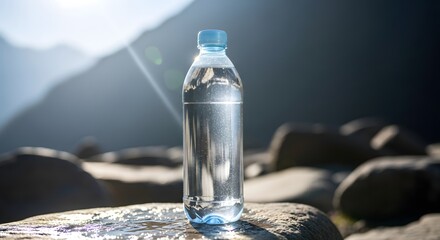 bottle of mineral water with ice