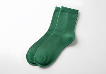 Pair of Emerald Green Socks on White Background Isolated Footwear