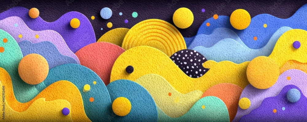Poster abstract colorful shapes with textural details and circular elements