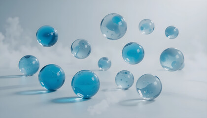 Floating Blue Glass Spheres Background for Global Communication and Environmental Concepts