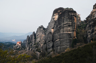 Meteora Monasteries: rock formation in the regional unit of Trikala, in Thessaly, in Greece, hosting one of the most impressive complexes of Eastern Orthodox monasteries. UNESCO World Heritage. 