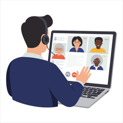 Man hosting video call on large laptop screen