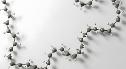 A molecular structure model with gray spheres and white spheres on a white background in a curved line