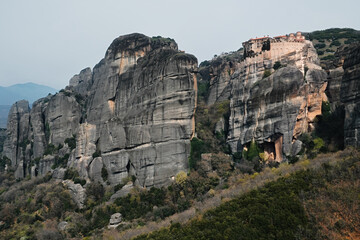 Meteora Monasteries: rock formation in the regional unit of Trikala, in Thessaly, in Greece, hosting one of the most impressive complexes of Eastern Orthodox monasteries. UNESCO World Heritage. 