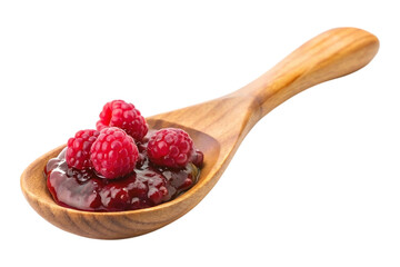 spoon wooden of raspberry jam image isolated on a transparent