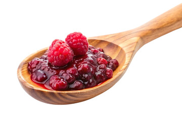 spoon wooden of raspberry jam image isolated on a transparent