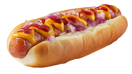 Hot Dog with Mustard and Red Onions on Transparent Background