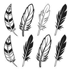Elegant vintage feather vector illustrations for writing and art design