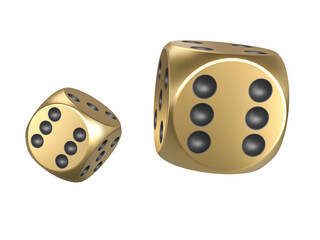 Fototapeta na wymiar golden dice rotating on transparent background isolated 3d