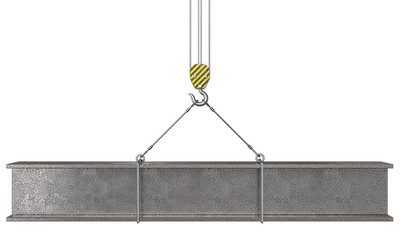 Crane hook lifting steel beam on transparent background 3d