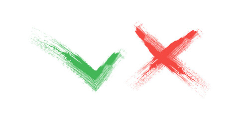 tick and Cross sign elements. vector buttons for vote, election choice, check marks, approval signs design. Red X and green OK symbol icons check boxes. Check list marks, choice options, survey signs.
