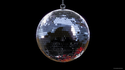 Disco ball hanging on black background