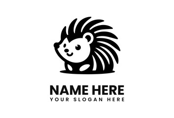 Cute Black and White Hedgehog Logo Design 2.