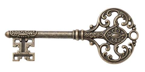 Antique Ornate Key  Isolated on Transparent Background, Vintage, Metal, Secrecy, Key, Antique, Ornate