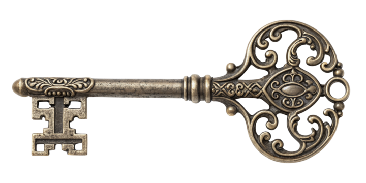 Antique Ornate Key  Isolated on Transparent Background, Vintage, Metal, Secrecy, Key, Antique, Ornate