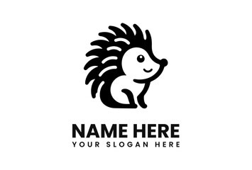 Happy Hedgehog Logo Design Black Silhouette.