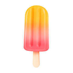 Gradient popsicle ice cream isolated on transparent background. Colorful frozen dessert in orange and pink tones on a wooden stick, perfect for summer, food design, and refreshing snack concepts