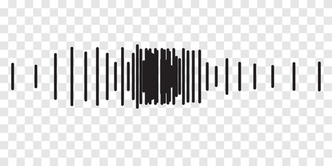 Black audio waveform on white. Abstract sound wave and audio waveform. Audio waves spectrum, equalizer, music and sound visualization. Voice recording, audio waves spectrum and frequency.