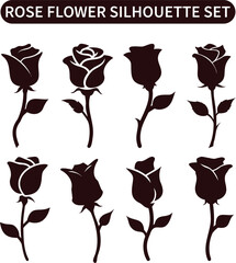 Rose Silhouette Vector Set – Elegant Floral Clipart Collection for Romantic Designs, Wedding Decor, and Tattoo Art