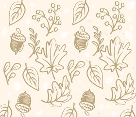 autumn orange pattern with leaves and acorns