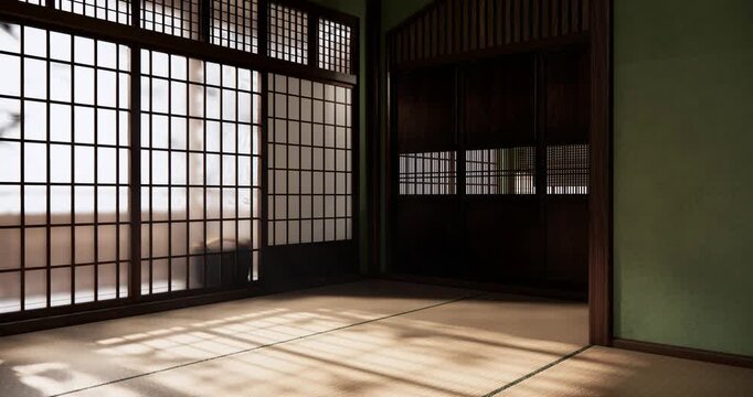 Living room interior cleaning room Japanese traditional style. 3D rendering