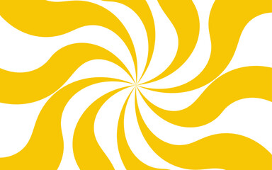 Abstract bright and energetic spiral background with alternating curved yellow and white segments. Motion and visual depth, resembling a pinwheel or vortex effect. Retro, playful, and eye-catching 