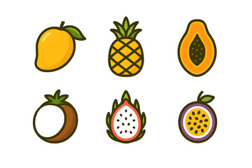Tropical Fruits Illustration: A delightful illustration of various tropical fruits, each rendered in vibrant colors and simplified forms, inviting a sense of freshness and exotic flavor.