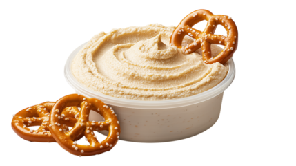 Hummus with Pretzels on Transparent Background