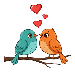 Obraz premium 愛らしい小鳥カップル 幸せなキス