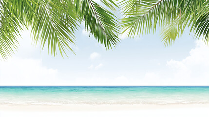 Fototapeta premium Tropical beach background with palm leaves and white sand