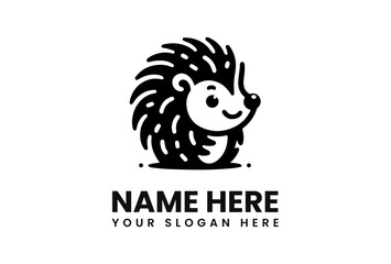 Stylized Black and White Hedgehog Logo with Smiling Face and Spiky Fur.