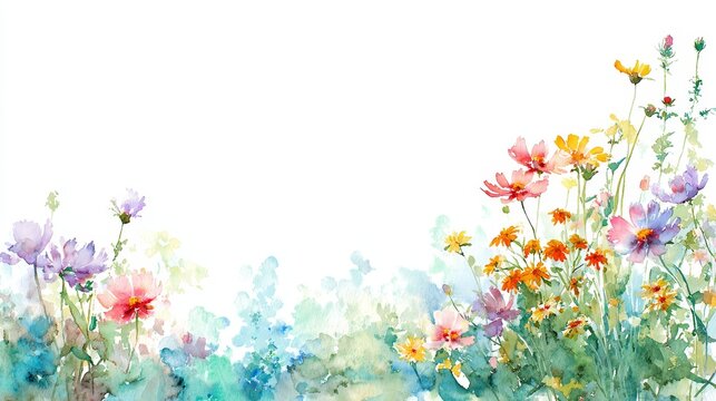 Vibrant watercolor flowers background, a colorful floral design for artistic projects