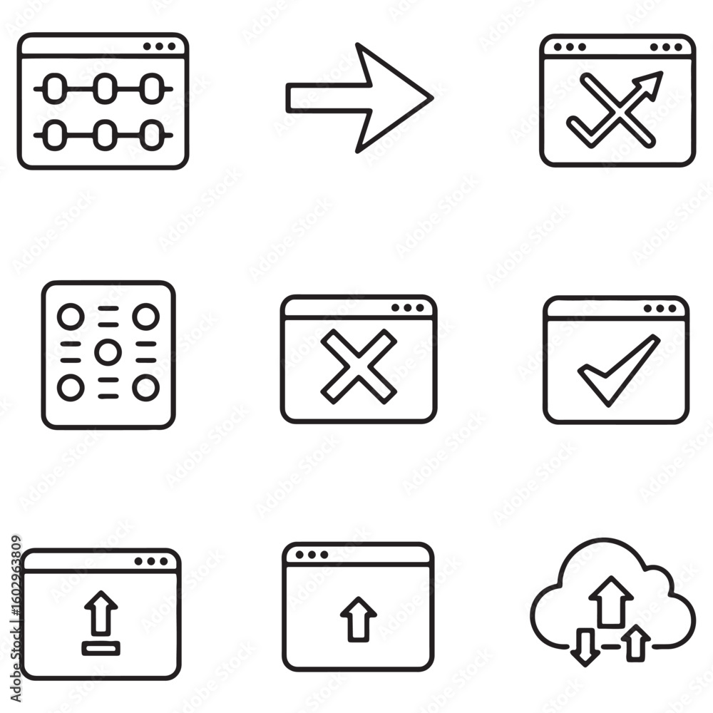 Poster modern minimalist black and white user interface icons for web and application design