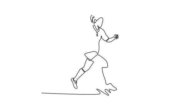 Animated self drawing of continuous line draw young energic female rugby player in motion at stadium. Professional sports, competition, motivation, game, championship. Full length one line animation - Powered by Adobe
