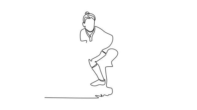 Self drawing animation of single line draw woman athlete pass rugby ball at training for her skill performance in match. Female player in action for competition. Continuous line. Full length animated - Powered by Adobe