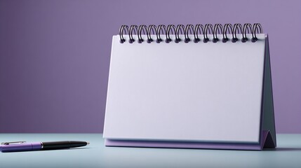 Desk Calendar with Pen, Blank Page, Purple Tones