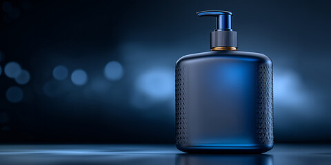 Obraz premium A blue soap dispenser on a dark background. 
