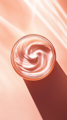 A peach cream jar on a pastel background. 