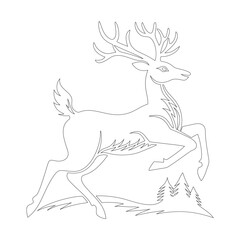 Line Art Silhouette of Leaping Deer with Majestic Antlers