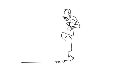 Animated self drawing of continuous line draw male rugby player running in training session, wellness and fitness sports. Exercise, workout and professional career. Full length single line animation - Powered by Adobe
