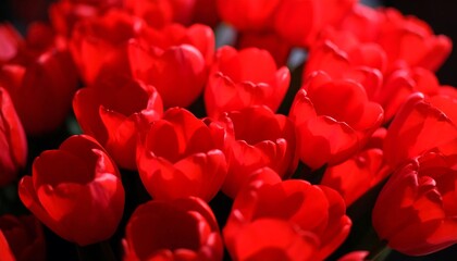Close-up of vibrant red tulips