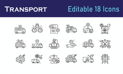 Transport Icons Set: A comprehensive collection of 18 editable transport icons, offering versatility for various design and communication needs.