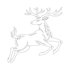 Line Art Silhouette of Leaping Deer with Majestic Antlers