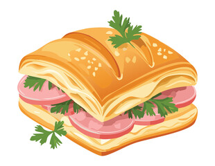 Golden Flaky Ham Pastry - Vector Illustration