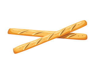 Two Golden Crispy Baked Breadsticks - Vector Illustration