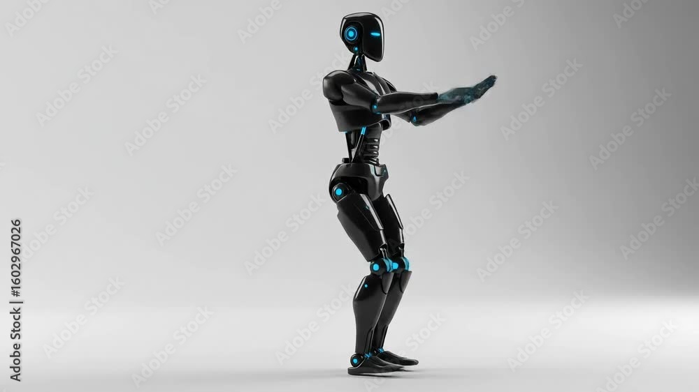Poster futuristic humanoid robot in a dynamic pose, showcasing advanced design and technology against a min