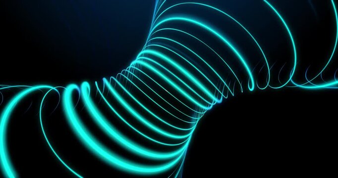 Blue rounded lines moving in the space. Loop