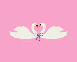 Swan couple. Romantic greeting card design. Flat style minimal design.  © yabluko_draws