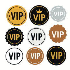 Obraz premium Nine Vector VIP Badges in Various Colors and Styles for Design
